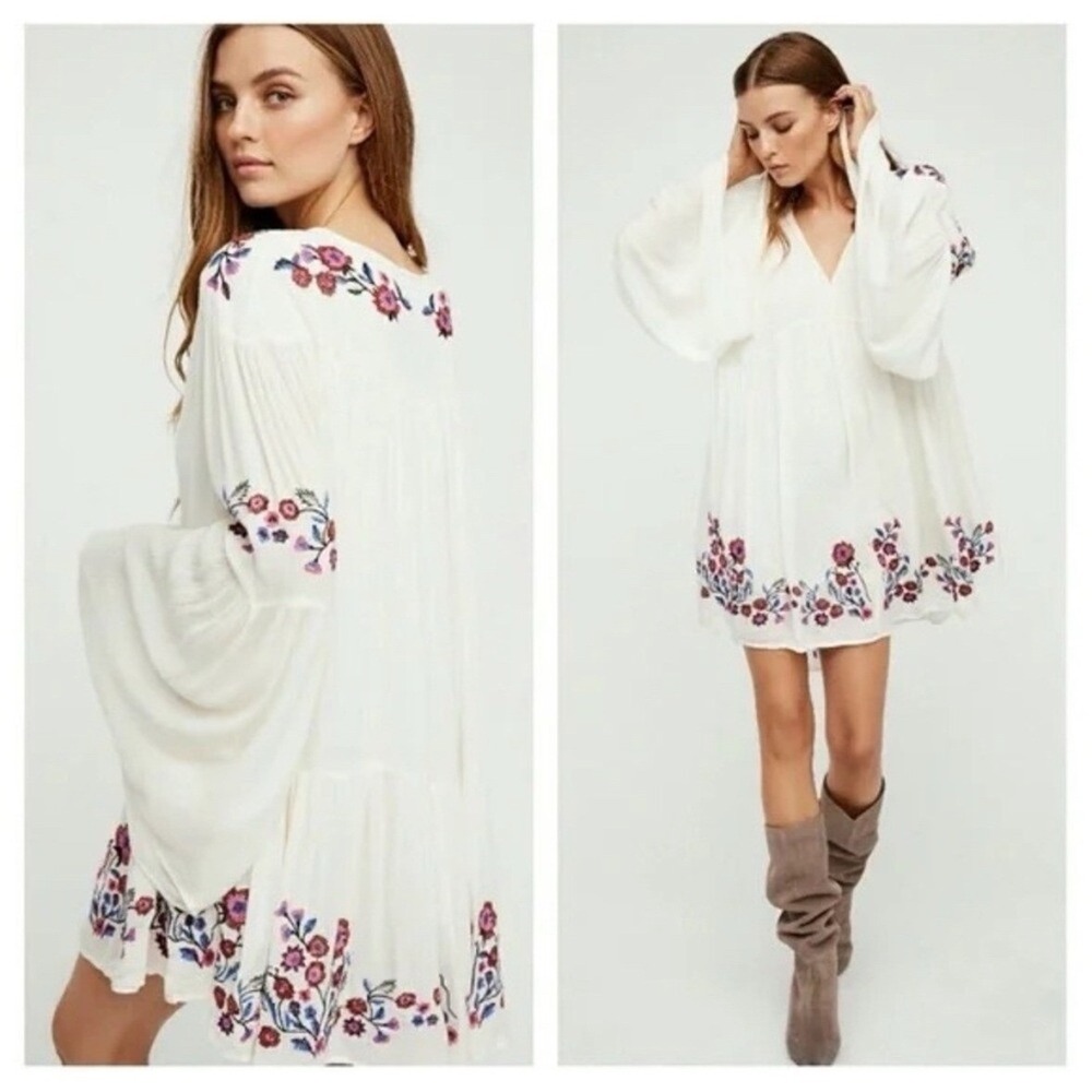 Free People Tunic Dress Tiny Dancer Embroidered SizeSmall Ivory Women